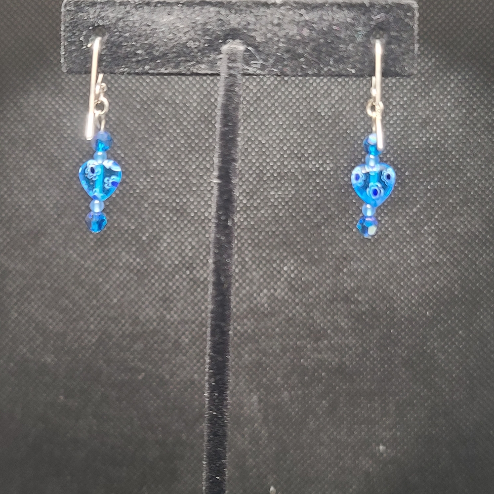 Vibrant Blue Milifiori-Type Drop Earrings